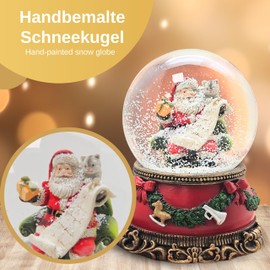 Snow Globe Christmas Music Box | Santa Gift List | Base Christmas Red Fir Garland | with Music Box | Shake Ball Christmas Decoration | W: 10 cm H: 14 cm | 20277