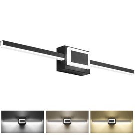 ZUZITO 24in Black Vanity Lights Modern LED 3CCT Dimmable Bathroom Light Fixtures Over Mirror, 16W 3000K/4500K/6000K Color Adjustable