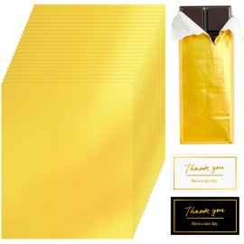 CLUEWR 120 PCS Chocolate Bar Wrappers, 6 x 7.5 Inch Gold Chocolate Wrapping Paper with Thick Paper Backing and Stickers Candy Wrappers for Homemade Candy, Caramel, Gift