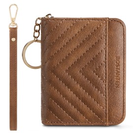 BOSTANTEN Credit Card Holder Wallet RFID Blocking Leather Small Wallet for Women Zipper Keychain Wallet with Wristlet Brown