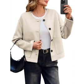 Cicy Bell Womens Faux Suede Leather Jackets Trendy Casual Cropped Outerwear Button Down Collarless Short Bomber Shackets