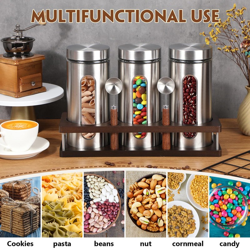 Suclain Stainless Steel Coffee Grounds Canisters with Shelf 3 x