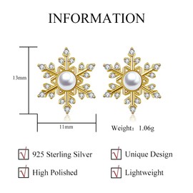 Kamise Jewellery Set for Women, 925 Sterling Silver Christmas Jewellery Set, 2 Pieces Snowflake Necklace & Stud Earrings with Pearl Zirconia, Hypoallergenic, 45 cm Pendant, Silver Chain, Christmas