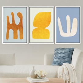 SIGNLEADER Framed Canvas Print Wall Art Set Multicolor Pastel Geometric Mid-Century Figure Abstract Shapes Illustrations Modern Art Boho Decorative for Living Room, Bedroom, Office - 16"x24"x3 WHITE
