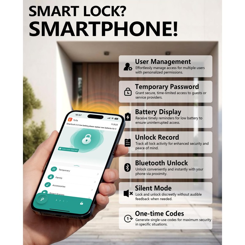 Amerdeco Smart Fingerprint Door Lock with Keypad Handle - Keyless