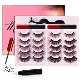 [10 Pairs] Magnetic Eyelashes and Eyeliner Kit, Reusable Magnetic Lashes with Eyeliner and Tweezers, 5D Natural Look False Eyelashes, No Glue Needed …