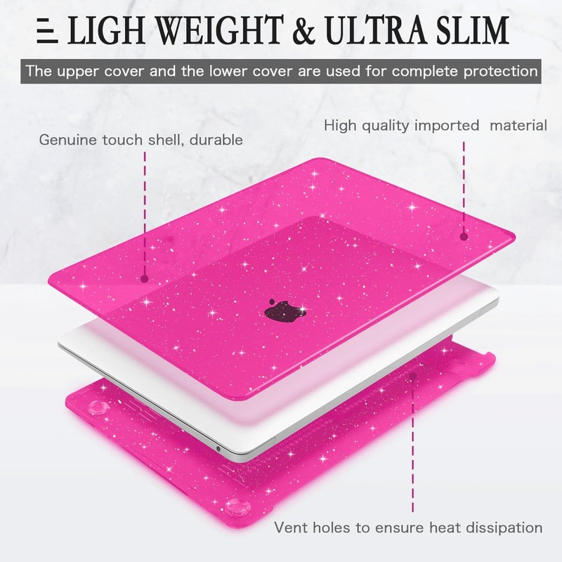 CISSOOK Rose Pink Glitter Case for MacBook Air 13 Inch