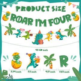 QAMEGX Roar Im 4 Birthday Banner- Dinosaur Birthday Banner for Boy, 4th Dinosaur Happy Birthday Banner, four Dinosaur Birthday Decorations, fourth Dinosaur Party Favors for 4th Boy Baby Shower