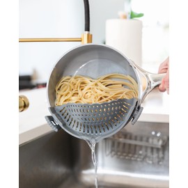 The Silicone Kitchen Clip on Silicone Strainer, Colander Fit Most Pots, Pans, Bowls, Ideal for Pasta, Vegetables, Fruit, Non-Toxic, BPA Free, 2 Pack, Green, Gray