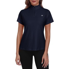 MoFiz UV Shirt Women's Short-Sleeved Rash Guard 1/4 Zip UPF 50+ Swimming Shirt Quick-Drying Surfing Functional Shirt, navy, S