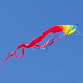 CIM Single-line kite – F-tail dart rainbow – for children from 12 years – dimensions: 200 x 680 cm – includes 60 m kite line