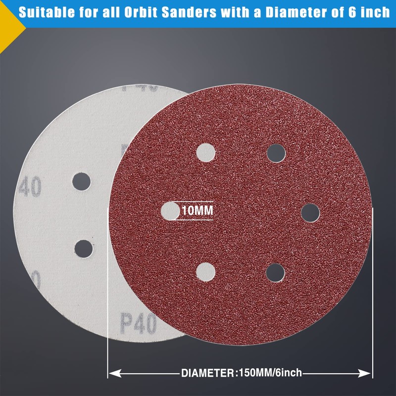 STEBRUAM 150mm Sanding Discs 80 Grits 50PCS,Hook and Loop Sandpaper