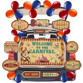 Carnival Trunk or Treat Kits 51 Pieces Halloween Car Decorations Welcome to The Carnival Backdrop Balloons Decorative Cards for Circus Movie Night Halloween Car SUV Archway Garage Door Decor