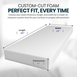 Coaseb 1-Pack of 1" x 24" x 84" High Density Upholstery Foam, Foam Padding & Sheet, Cushion Seat Replacement, Crafts Foam, Seat Cushion Insert, Cushion & Seat Repair Quality Upholstery Foam