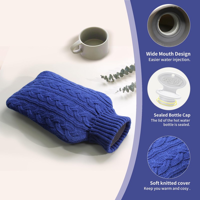samply Hot Water Bottle with Knitted Cover, 2L Hot Water