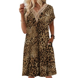 Mumu Dresses for Women Elderly Short Sleeve Muumuu Dresses House Coats Grandma Nightgowns Florar Nightgown Brown Leopard 2XL