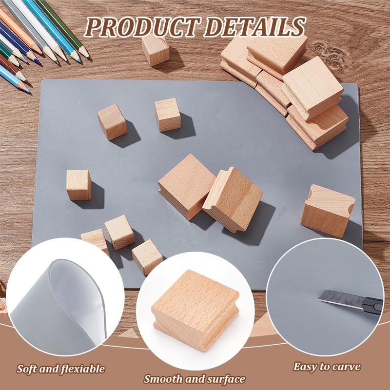 BENECREAT 20Pcs Rubber Stamp Set Blank Hard Wood Stamp Mounts