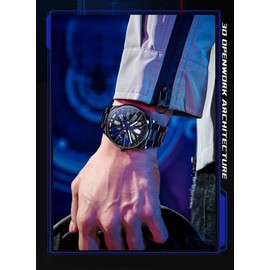 OLEVS Watches for Men Skeleton Quartz Racing Car Wheel Stainless Steel Casual Sports Waterproof Luminous Mens Watches