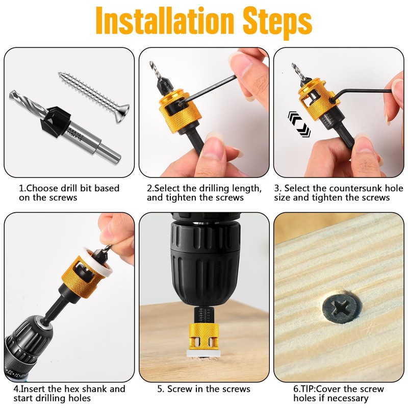 Countersink Drill Bit Set for Wood, 7Pcs Counter Sink Drill