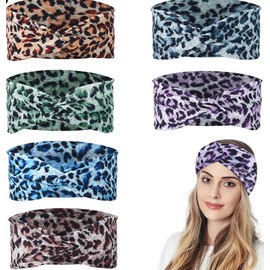 Culinavog 6 Pieces Wide Hair Band Scarfs for Women, Gentle & Soft Fabric Hairbands, Print Leopard Bandanas, Fashion Knotted Head Bands, Fabric Elastic Headband for Yoga Sport Running Daily Styling