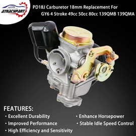 PD18J Carburetor 18mm Replacement for GY6 49cc 50cc 80cc 139QMB 139QMA 4 Stroke Moped Engine for Taotao Kymco Scooter with Fuel Filter Spark Plug Intake Manifold
