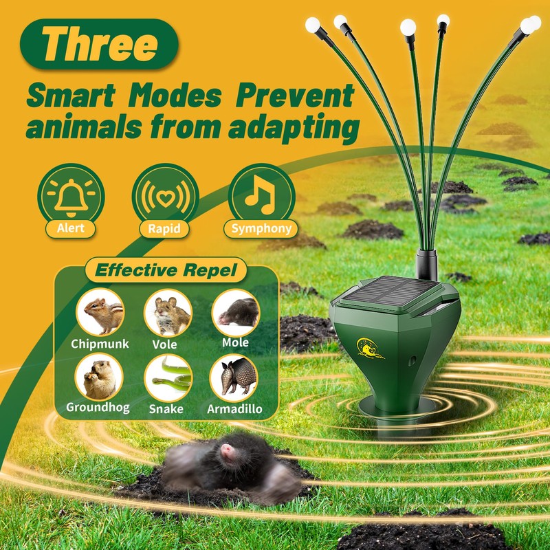 X-octenol 4 Pack Mole Repellent for Lawns Solar Powered Gopher