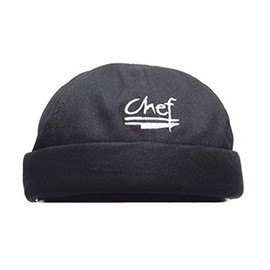 Chef Revival H060BK Cotton Chef Beanie with Elastic Head Band and Chef Logo, Black