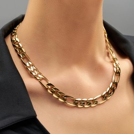 LIFETIME JEWELRY 9mm Figaro Chain Necklace 24k Real Gold Plated for Men and Teen (26)