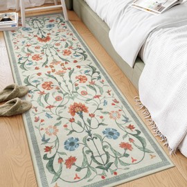 LIVEBOX Beige Runner Rug for Bedroom - Boho Floral 2x6 Hallway Runner Rugs, Non-Slip Washable Rug, Soft Low-Pile Carpet Runners for Hallways Laundry Room Home Decor(2x6 ft)