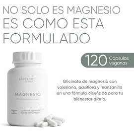 Glicinato de Magnesio 400mg  120 Cápsulas Veganas  Con Valeriana, Pasiflora y Manzanilla  Suplemento Natural 100 Puro  Sin Gluten  Sin Azúcar  Sin