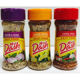 Mrs Dash Salt-Free Seasoning Blend Variety 3 Packs - Extra Spicy, Lemon Pepper, and Onion & Herb