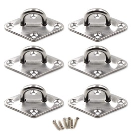 M6 Eye Plate 304 Stainless Steel Hook Wall Mounted Hook Pack of 6 (Screws Included)