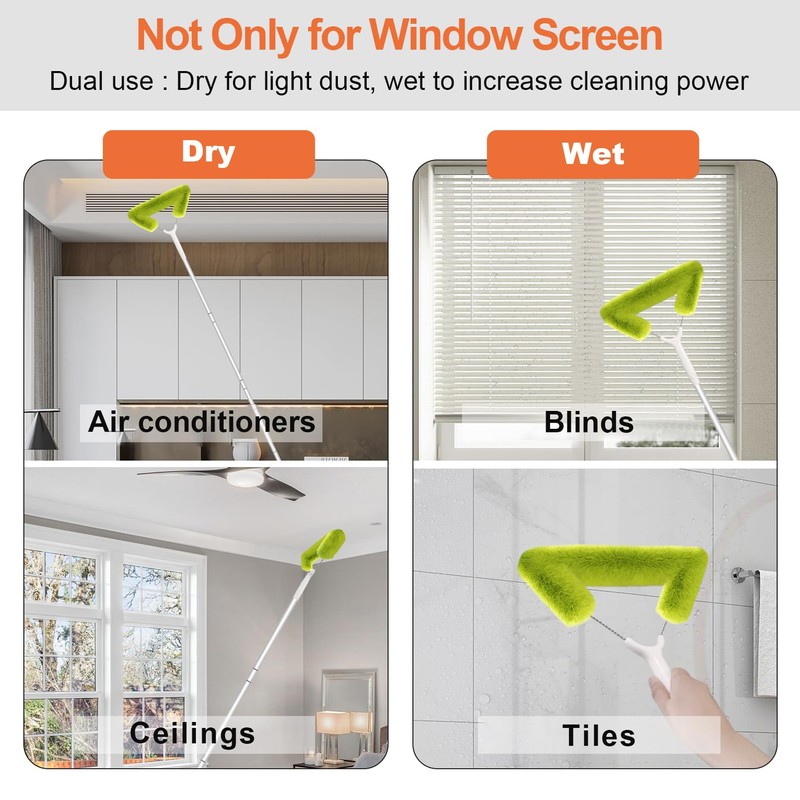 Fieploom Window Screen Cleaning Brush with 62in Extension Pole, Innovative