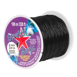 Stretch Magic Elastic Beading Cord – Black Color, 0.8mm in Diameter, 100-Meter (328 ft) - Easy to Knot, Strong & Stretchy String for Making Beaded Jewelry