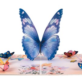 LIMAH® Pop-Up Butterfly Card for Woman, Man as Birthday Card, Thank You Card or Get Well Soon / Motif 3D Butterflies and Meadow in Watercolour