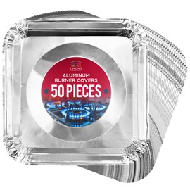 Gas Stove Burner Liners (50 Pack) - Disposable Aluminium Foil Covers, 8.5” Heat-Resistant Protector, Fits Gas or Electric Ranges, Thick Foil for Mess-Free Cooking, Perfect Stove Cover for Kitchen