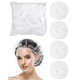 JUKOTA Pack of 50 Disposable Shower Caps, Shower Caps, Disposable Plastic Shower Caps, Unisex, Reusable, for Salon, Spa, Travel, Home Use, Hotel, Shower (42 cm)