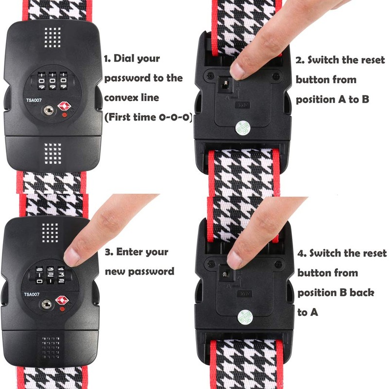 HIMREYLD TSA Luggage Strap with 3-Digital Lock Adjustable for Travel