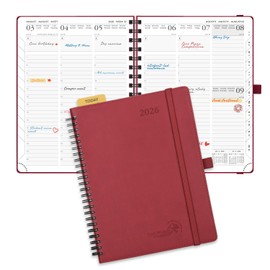 POPRUN Calendar 2026 Weekly Planner 22 x 16.5 cm, 17-Month Diary Ring Binder (Jan.2026-Dec.2026), Book Calendar 1 Week 2 Pages with Soft Cover - Burgundy Red