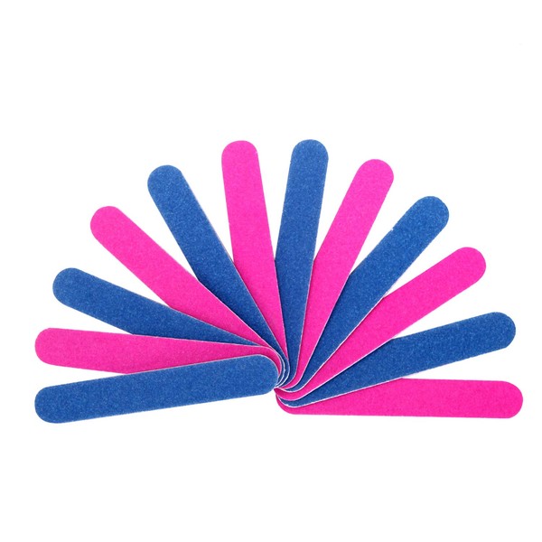 Senkary Pack of 100 Nail Files, Professional Nail Files, Double-Sided Nail Files, Disposable Nail File, 180/240 Grit, Blue and Pink