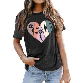 VVNTY Peace Sign Shirts Women: Hippie 70s Shirt Peace Love T-Shirt Inspirational Vintage Graphic Tees Grey