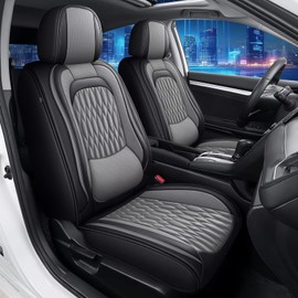 DISUTOGO Seat Covers Compatible with Hyundai Azera 2006-2017 - 2 Seats Front Set - Faux Leather Lumbar Support Seat Cover Waterproof Seat Protector (Black&Grey)