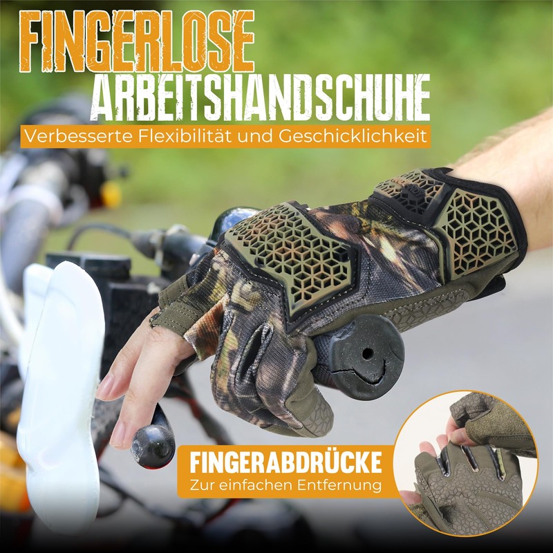HANDLANDY Fingerless Work Gloves for Men, Padded Mechanics Gloves, Grip