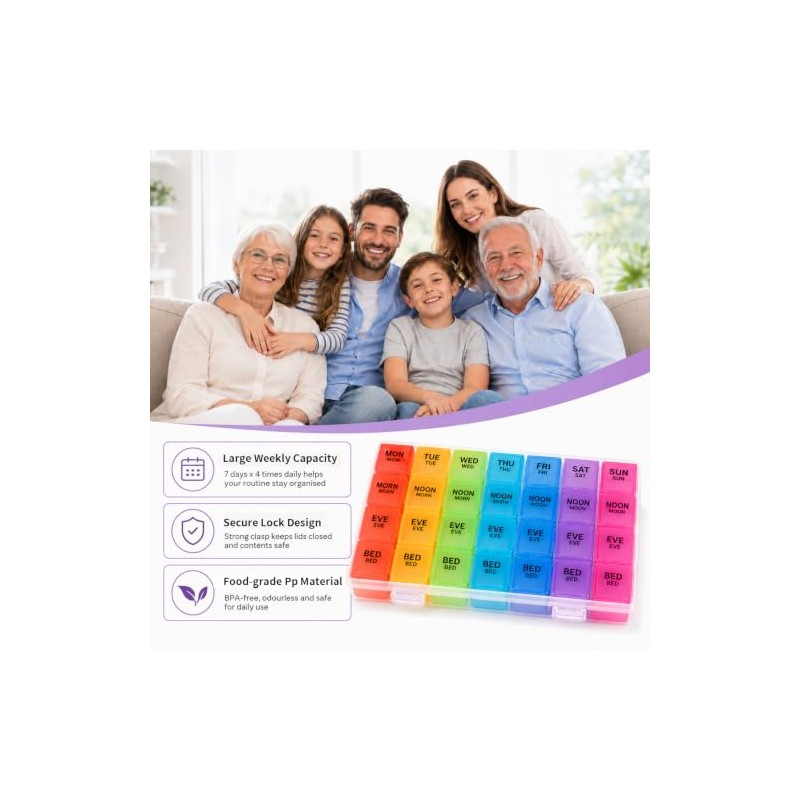 Weekly Pill Organiser, 28 Compartment Pill Box