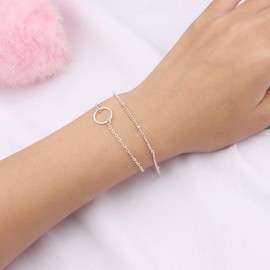 TseenYi Layered Circles Bracelet Anklet Double Layer Beads Chain Circle Bracelet Silver Beads Chain Bracelet Boho Circle Link Chain Bracelet Summer Beach Beads Chain Jewellery for Women and Girls