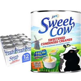 Jans Sweet Cow Condensed Milk (375g, Pack of 12) Sweetened Condensed Milk Canned Creamer for Baking, Leche Condensada