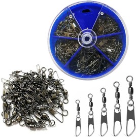 Fishing Barrel Swivel Snaps Kit Fishing Swivel with Double Safety sanps Fishing Tackle Lure conncetor for Saltwater Freshwater Fishing with Tackle Box 50pcs Kit