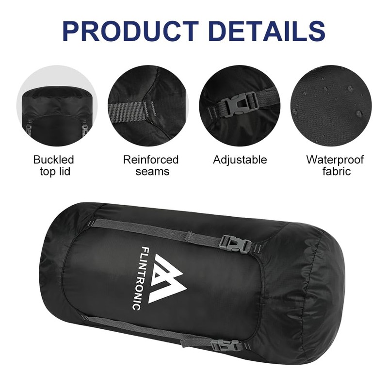 flintronic Compression Stuff Sack, 35L, Lightweight Water Resistant Compact Stuff