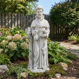JXNCJXZG St Francis Garden Yard Decor Statues 30.7 Inch Saint Francis of Assisi Catholic Christian Lawn Patio Outdoor Sculptures Magnesium Oxide Stone Garden Art Decorations，Grey