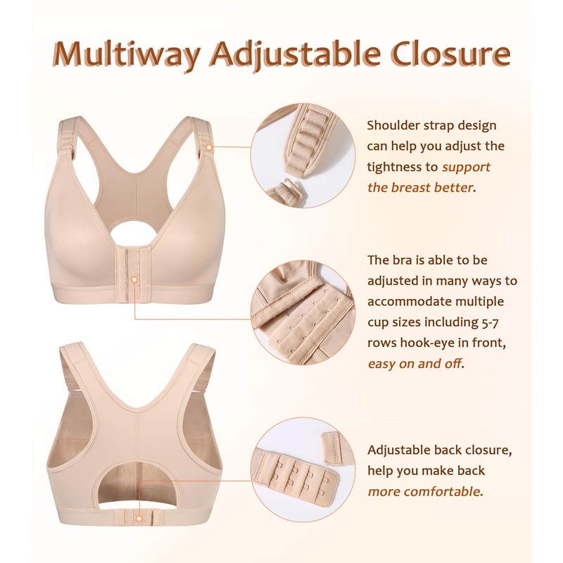 DotVol Women's Non-Wired Post-Operative Bra, Front Closure, Strong Hold Bra,